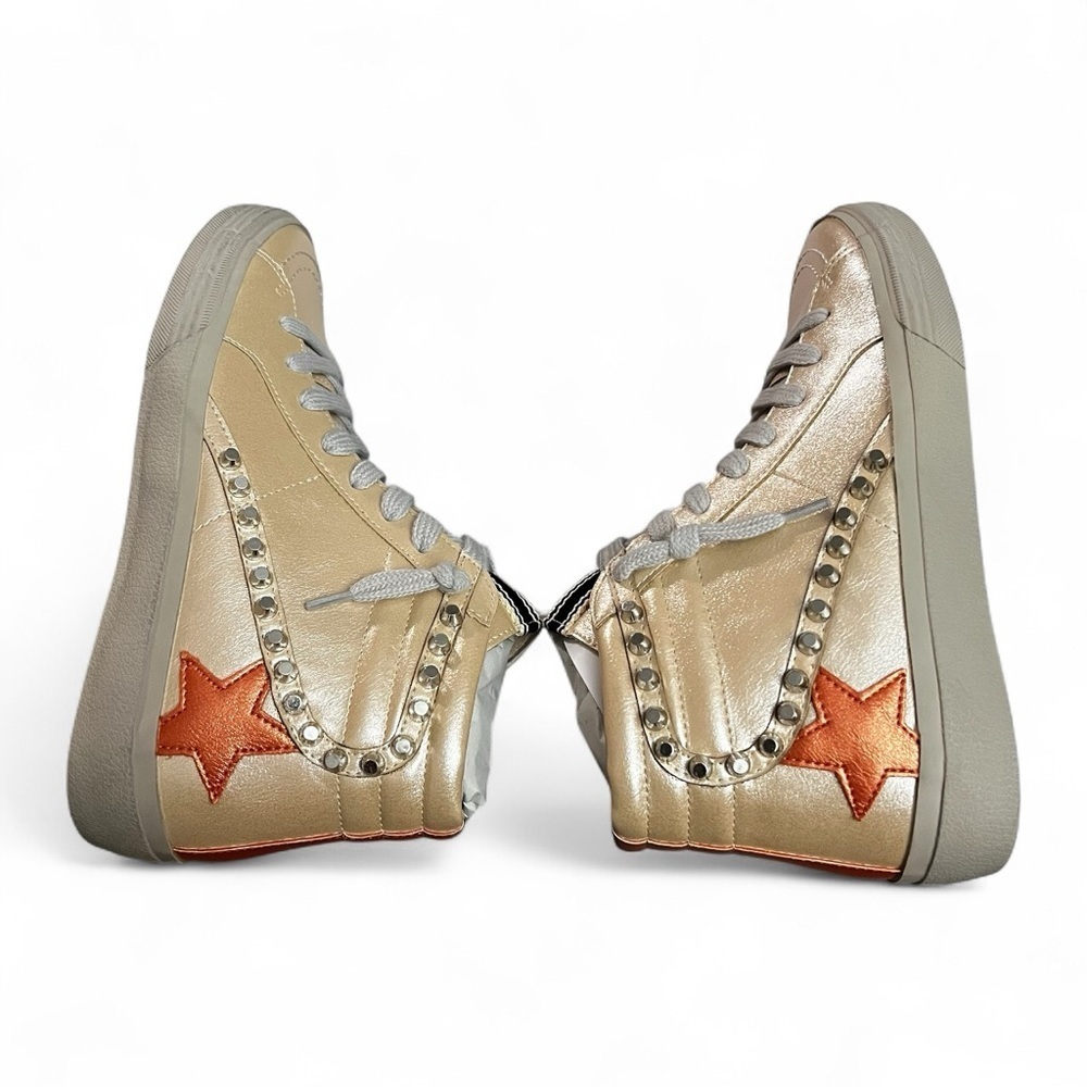Shushop High Top Metallic Sneakers Women’s 7.5 Studded Retro Rock Punk Grunge - Picture 4 of 9